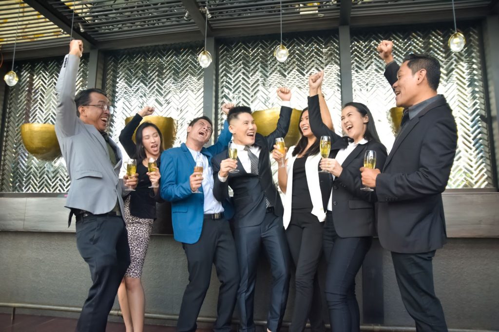 celebrating the successful corporate event