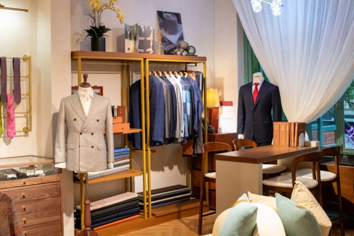 The mens section in a tailor shop
